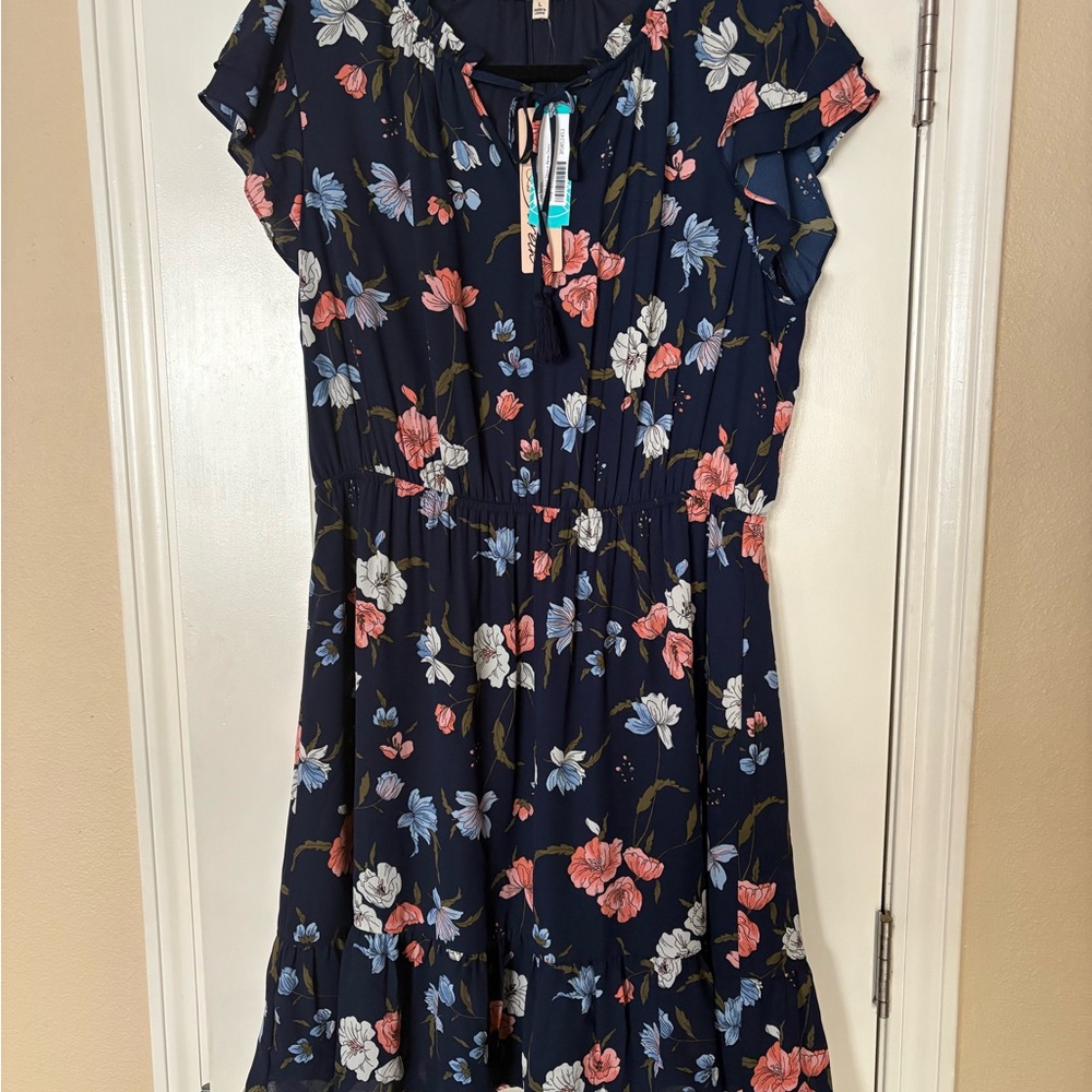 Blue and White Ruffled Tie Front Mini Sundress